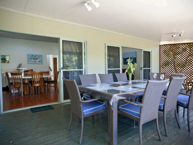 Holiday House Accommodation, relax on the verandah of Pats Retreat at north Stradbroke Island, Queensland Australia